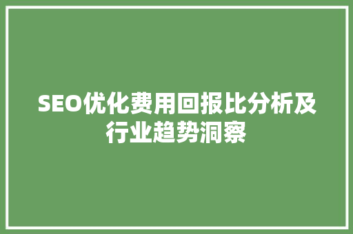 SEO优化费用回报比分析及行业趋势洞察 SEO优化费用回报比分析及行业趋势洞察