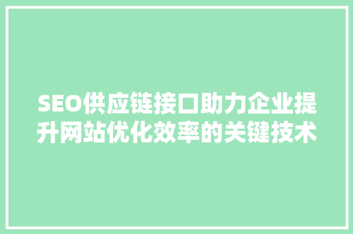SEO供应链接口助力企业提升网站优化效率的关键技术