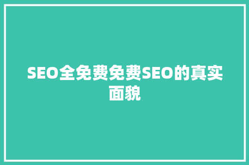 SEO全免费免费SEO的真实面貌 SEO全免费免费SEO的真实面貌