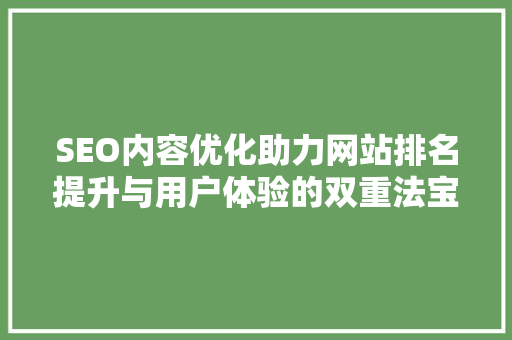 SEO内容优化助力网站排名提升与用户体验的双重法宝