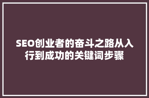 SEO创业者的奋斗之路从入行到成功的关键词步骤