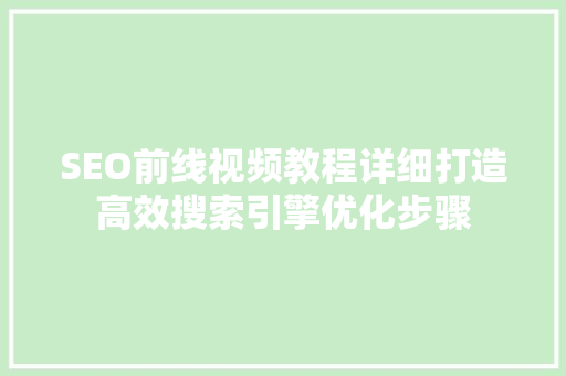 SEO前线视频教程详细打造高效搜索引擎优化步骤