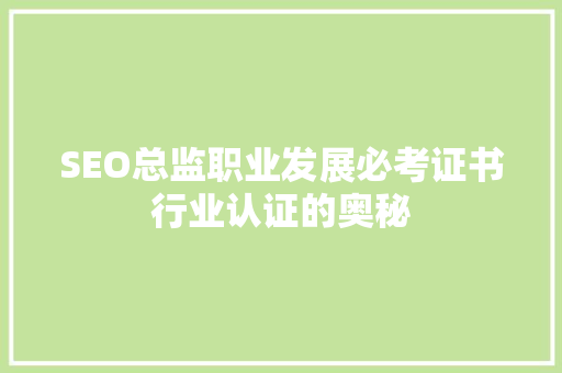 SEO总监职业发展必考证书行业认证的奥秘