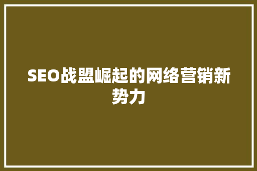 SEO战盟崛起的网络营销新势力 SEO战盟崛起的网络营销新势力