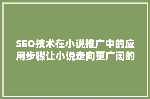 SEO技术在小说推广中的应用步骤让小说走向更广阔的舞台 SEO技术在小说推广中的应用步骤让小说走向更广阔的舞台