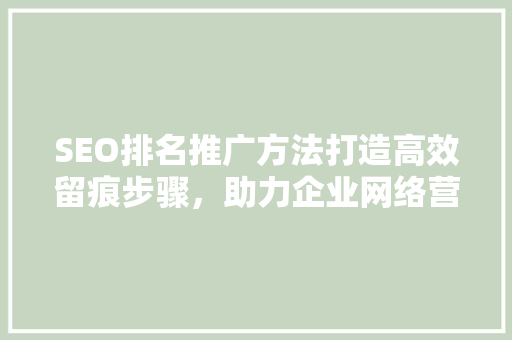 SEO排名推广方法打造高效留痕步骤，助力企业网络营销