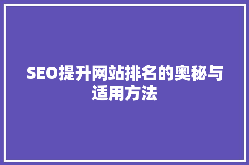SEO提升网站排名的奥秘与适用方法