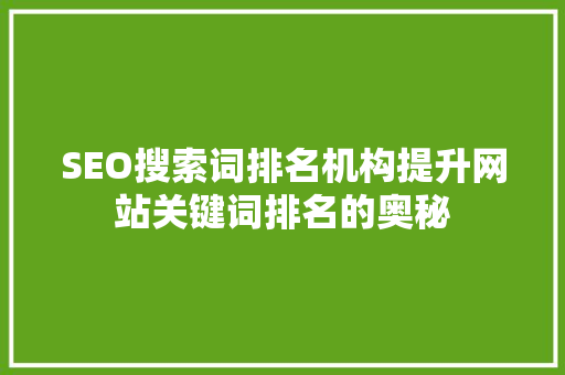 SEO搜索词排名机构提升网站关键词排名的奥秘