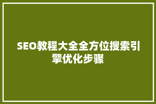 SEO教程大全全方位搜索引擎优化步骤 电脑故障维修