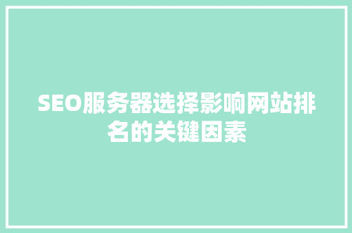 SEO服务器选择影响网站排名的关键因素