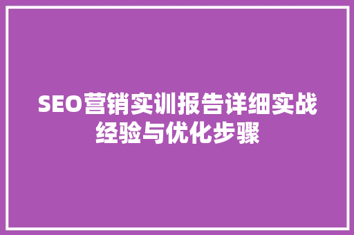 SEO营销实训报告详细实战经验与优化步骤
