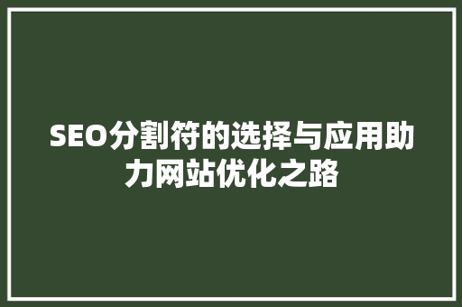 SEO分割符的选择与应用助力网站优化之路
