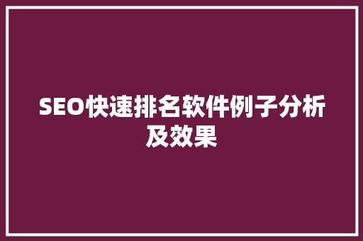 SEO快速排名软件例子分析及效果 SEO快速排名软件例子分析及效果