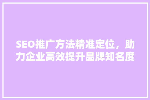 SEO推广方法精准定位，助力企业高效提升品牌知名度