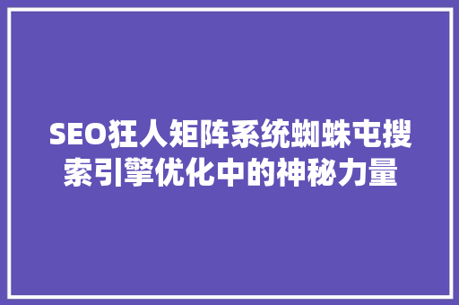 SEO狂人矩阵系统蜘蛛屯搜索引擎优化中的神秘力量 SEO狂人矩阵系统蜘蛛屯搜索引擎优化中的神秘力量