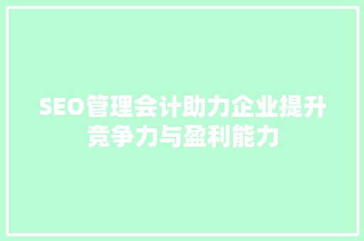 SEO管理会计助力企业提升竞争力与盈利能力 SEO管理会计助力企业提升竞争力与盈利能力