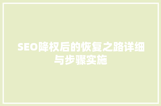 SEO降权后的恢复之路详细与步骤实施