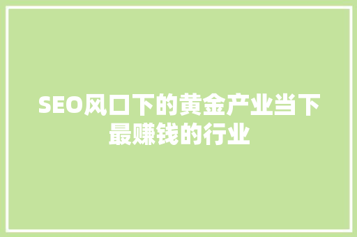 SEO风口下的黄金产业当下最赚钱的行业