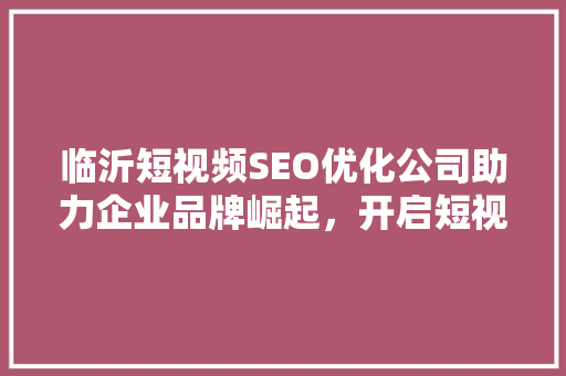 临沂短视频SEO优化公司助力企业品牌崛起，开启短视频营销新篇章 操作系统