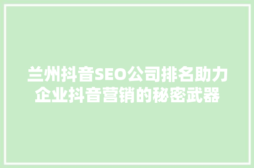 兰州抖音SEO公司排名助力企业抖音营销的秘密武器