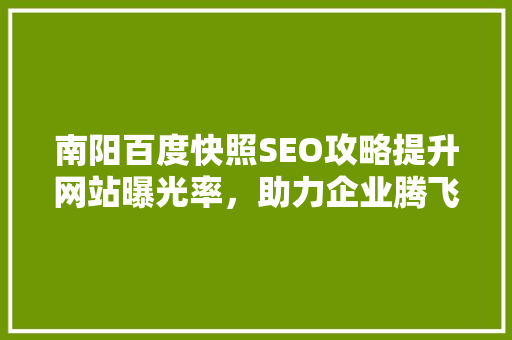 南阳百度快照SEO攻略提升网站曝光率，助力企业腾飞