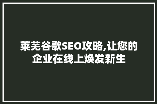 莱芜谷歌SEO攻略,让您的企业在线上焕发新生 莱芜谷歌SEO攻略,让您的企业在线上焕发新生 网络技术