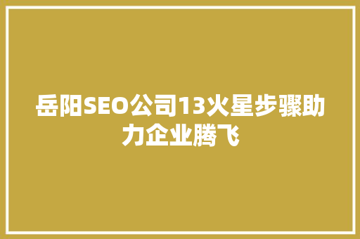 岳阳SEO公司13火星步骤助力企业腾飞