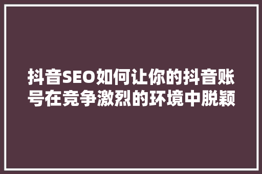 抖音SEO如何让你的抖音账号在竞争激烈的环境中脱颖而出