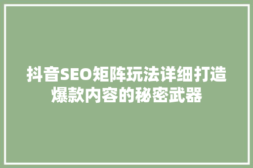 抖音SEO矩阵玩法详细打造爆款内容的秘密武器