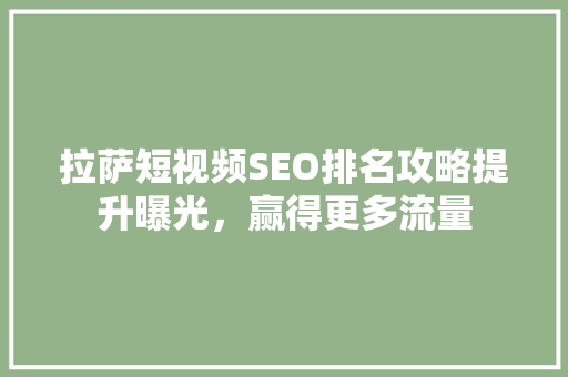 拉萨短视频SEO排名攻略提升曝光，赢得更多流量