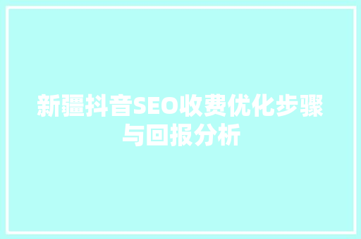 新疆抖音SEO收费优化步骤与回报分析
