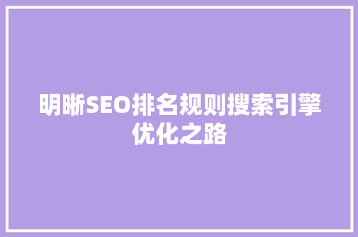 明晰SEO排名规则搜索引擎优化之路 网络技术