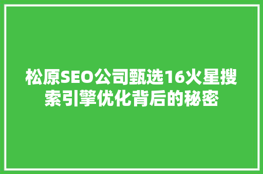松原SEO公司甄选16火星搜索引擎优化背后的秘密 松原SEO公司甄选16火星搜索引擎优化背后的秘密