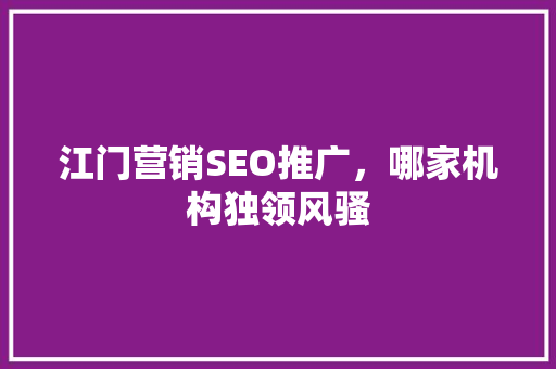 江门营销SEO推广，哪家机构独领风骚