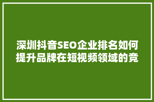 深圳抖音SEO企业排名如何提升品牌在短视频领域的竞争力