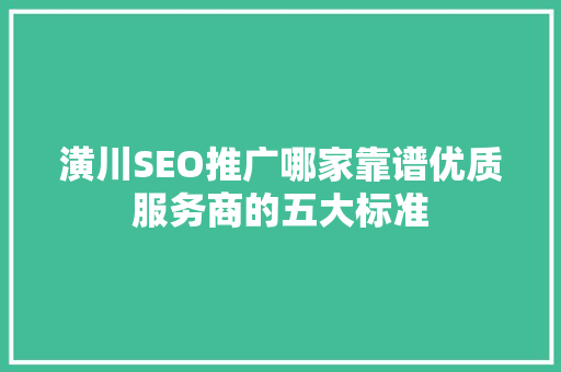 潢川SEO推广哪家靠谱优质服务商的五大标准