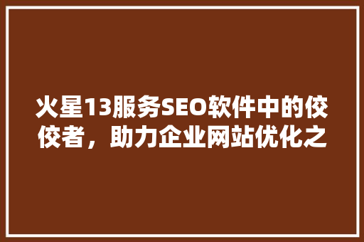 火星13服务SEO软件中的佼佼者，助力企业网站优化之路