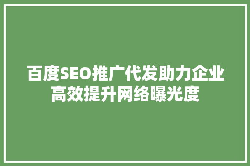 百度SEO推广代发助力企业高效提升网络曝光度