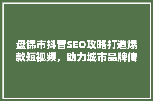 盘锦市抖音SEO攻略打造爆款短视频，助力城市品牌传播