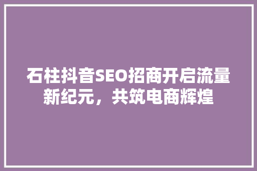 石柱抖音SEO招商开启流量新纪元，共筑电商辉煌