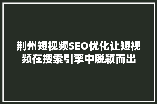 荆州短视频SEO优化让短视频在搜索引擎中脱颖而出 编程语言