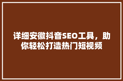 详细安徽抖音SEO工具，助你轻松打造热门短视频