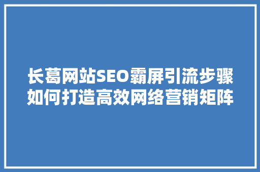 长葛网站SEO霸屏引流步骤如何打造高效网络营销矩阵