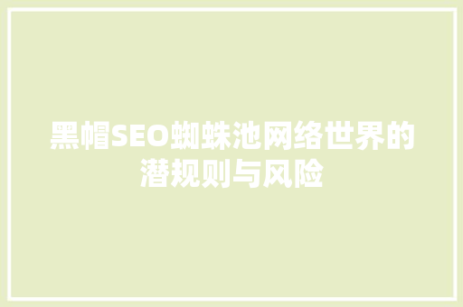 黑帽SEO蜘蛛池网络世界的潜规则与风险