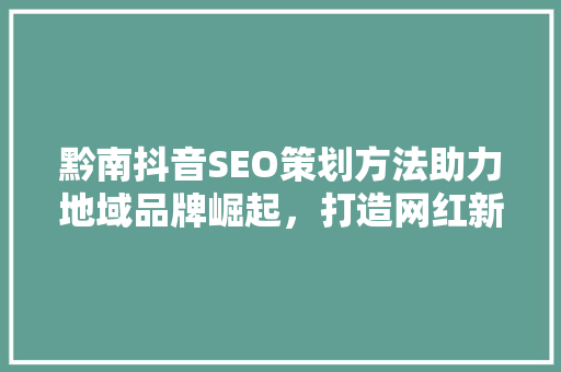 黔南抖音SEO策划方法助力地域品牌崛起，打造网红新地标