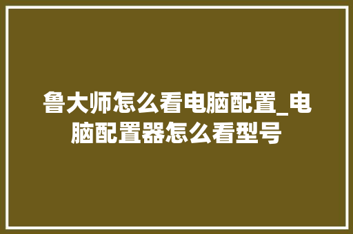 鲁大师怎么看电脑配置_电脑配置器怎么看型号