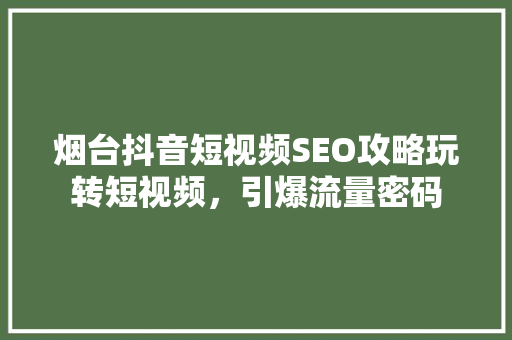 烟台抖音短视频SEO攻略玩转短视频，引爆流量密码