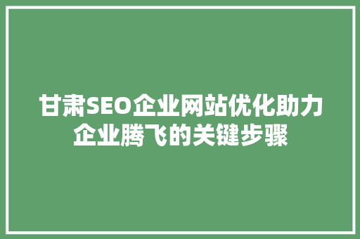 甘肃SEO企业网站优化助力企业腾飞的关键步骤