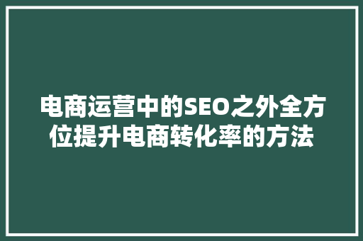 电商运营中的SEO之外全方位提升电商转化率的方法