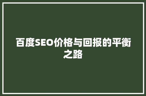 百度SEO价格与回报的平衡之路